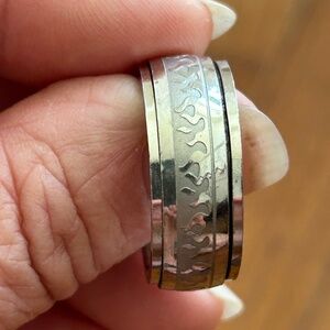 Stainless Steel Flame moveable insert Men's ring